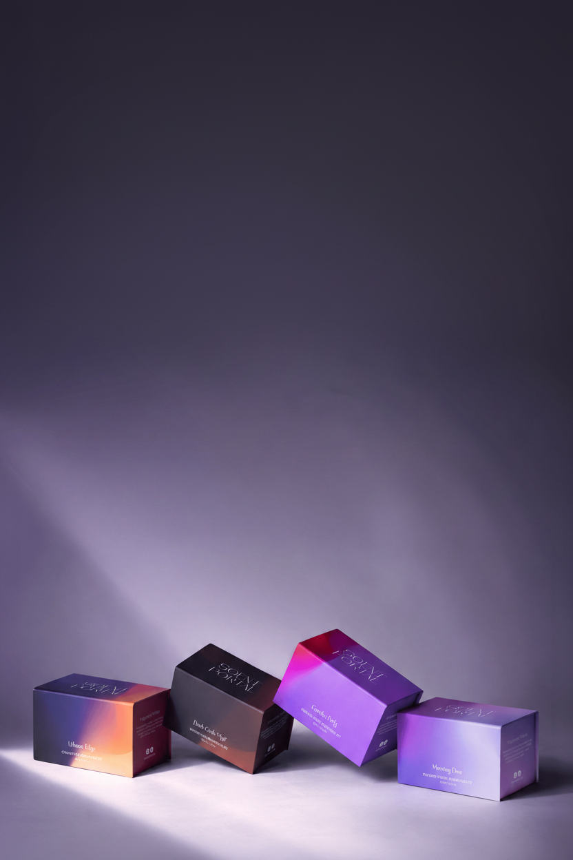 Four gradient-colored boxes on a gradient background